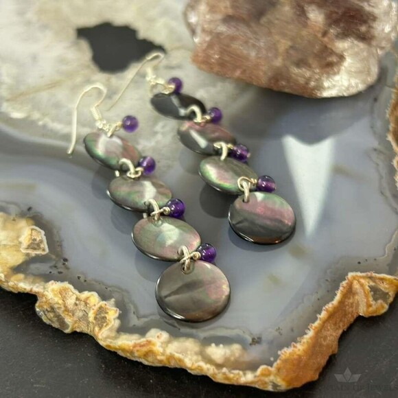 Carolyn Pollack Sterling Brownish-Gray MOP & Amethyst Dangle Earrings For Women main image 3